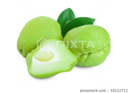 fresh Chayote vegetable or mexican cucumber with leaf isolated on white background 58522712