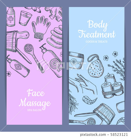 Vector hand drawn spa elements vertical web banners illustration 58523121