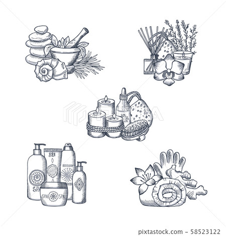 Vector hand drawn spa elements piles set illustration 58523122