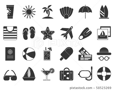 Summer time black symbols. Vector icon set isolate Summer time black symbols. Vector icon set isolate 58523269