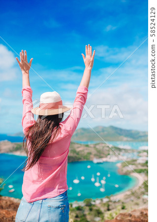 View of English Harbor from Shirley Heights, Antigua, paradise bay at tropical island in the View of English Harbor from Shirley Heights, Antigua, paradise bay at tropical island in the 58524129