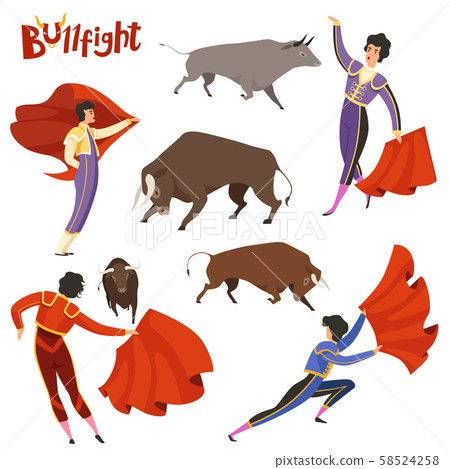 Bullfighting characters. Vector illustration of spanish corrida peoples 58524258