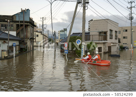 Typhoon No.19 torrential rain inundation rescue activities 58524299