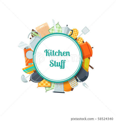 Vector kitchen utensils flat icons with place for text Vector kitchen utensils flat icons with place for text 58524340