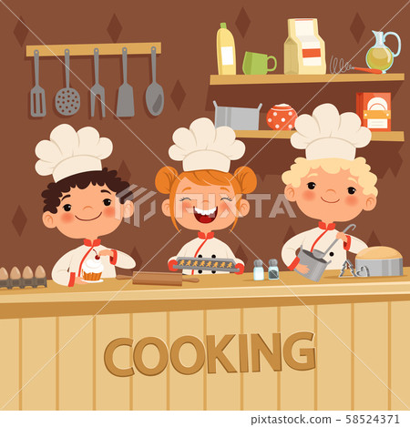Background illustrations of kids preparing food on the kitchen Background illustrations of kids preparing food on the kitchen 58524371