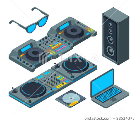 DJ studio. Music tools for party isolated on white DJ studio. Music tools for party isolated on white 58524373