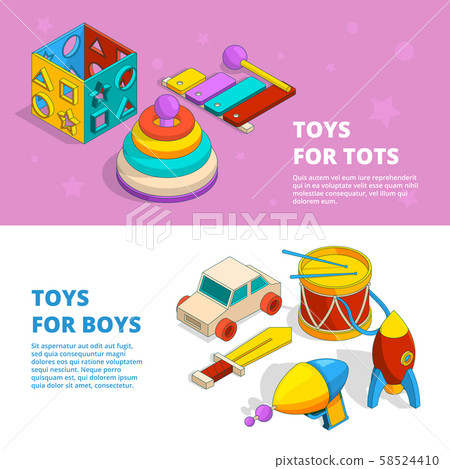 Horizontal banners with illustrations of children toys 58524410