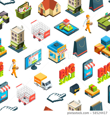 Vector isometric online shopping icons background or pattern illustration Vector isometric online shopping icons background or pattern illustration 58524417
