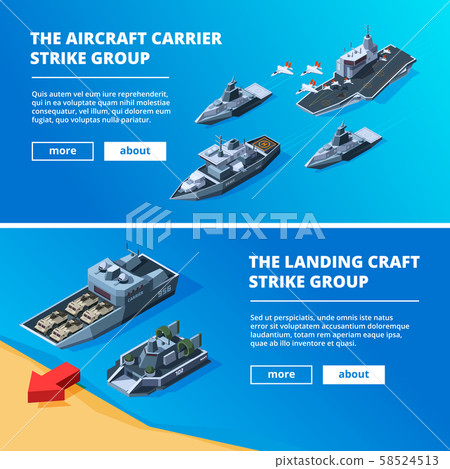 Banners with military boats. Vector pictures of warships 58524513