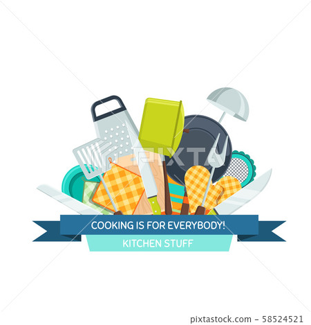 Vector kitchen utensils flat icons illustration 58524521