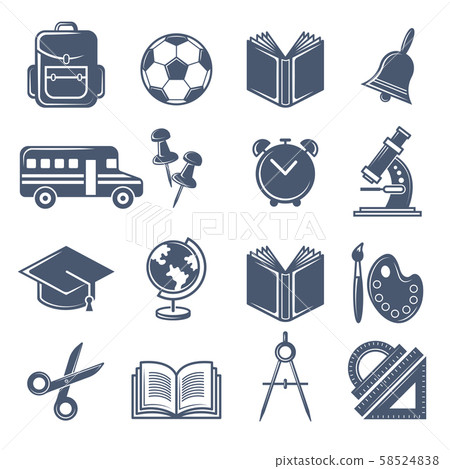 School symbols. Vector black icons set of school icons School symbols. Vector black icons set of school icons 58524838