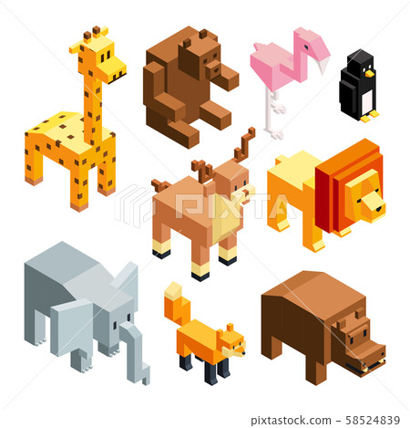 3D toy animals. Isometric pictures isolate 3D toy animals. Isometric pictures isolate 58524839