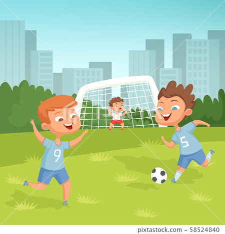 Active children playing football outdoor 58524840