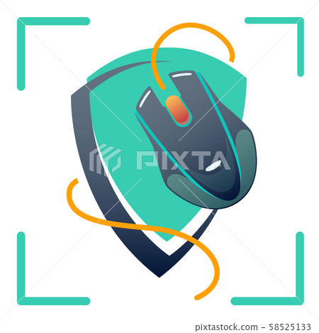 e-sport concept, game logo with shield and game mouse in a green frame, vector flat icon in casual e-sport concept, game logo with shield and game mouse in a green frame, vector flat icon in casual 58525133
