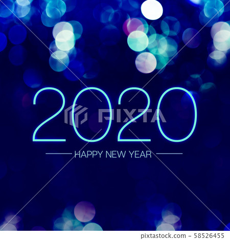 Happy new year 2020 with blue bokeh light - Stock Illustration ...