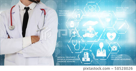 Doctor with Medical Healthcare Graphic in Hospital Doctor with Medical Healthcare Graphic in Hospital 58528026