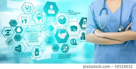 Doctor with Medical Healthcare Graphic in Hospital 58528032