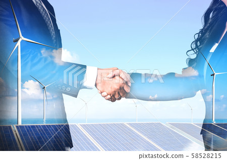 Wind turbine double exposure graphic interface. Wind turbine double exposure graphic interface. 58528215