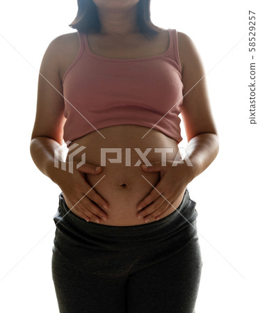 Happy pregnant woman isolated on white background. Happy pregnant woman isolated on white background. 58529257