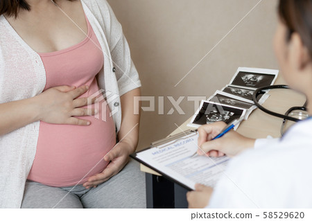 Pregnant Woman and Gynecologist Doctor at Hospital Pregnant Woman and Gynecologist Doctor at Hospital 58529620