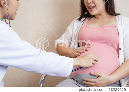 Pregnant Woman and Gynecologist Doctor at Hospital Pregnant Woman and Gynecologist Doctor at Hospital 58529629