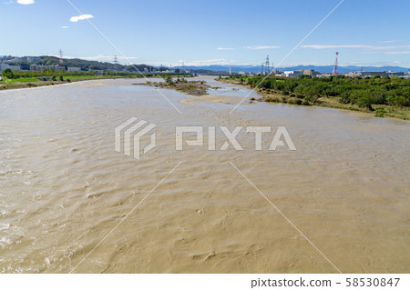 Tama River Mizui Typhoon No.19 View from Inagi Bridge in 2019 58530847