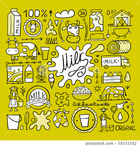 Milk farm, icons collection for your design 58531582