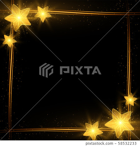 Sparkling golden stars, glowing light effect. Magical frame design Sparkling golden stars, glowing light effect. Magical frame design 58532233