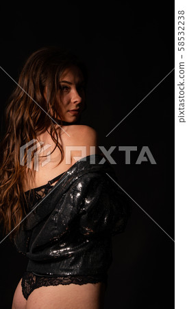 beautiful sexy nude girl, exquisite lingerie isolated over dark black background beautiful sexy nude girl, exquisite lingerie isolated over dark black background 58532238