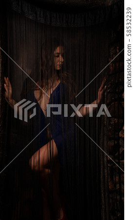 Young beautiful woman in transparent negligee Young beautiful woman in transparent negligee 58532239