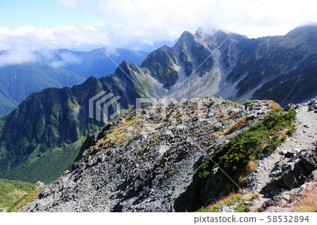 從北喜高岳頂部的北阿爾卑斯山霍霍高岳景觀縱向山脈 從北喜高岳頂部的北阿爾卑斯山霍霍高岳景觀縱向山脈 58532894