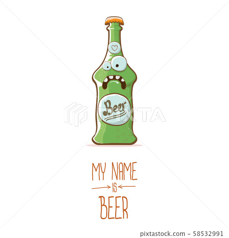 vector cartoon funky beer bottle character isolated on white background.vector beer comic label or 58532991