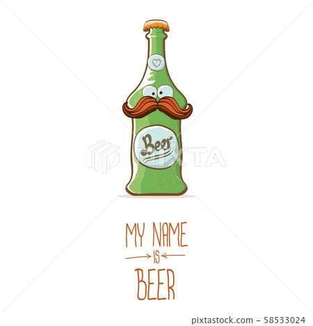 vector cartoon funky beer bottle character isolated on white background.vector beer comic label or 58533024