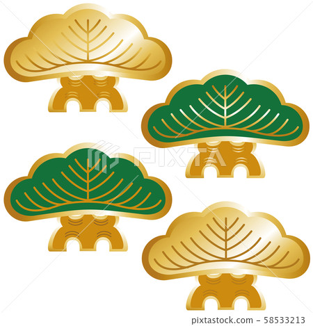 New Year's card material pine gold edge gold set 58533213