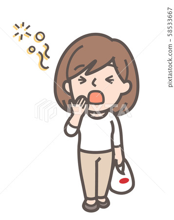 Yawning woman after shopping 58533667