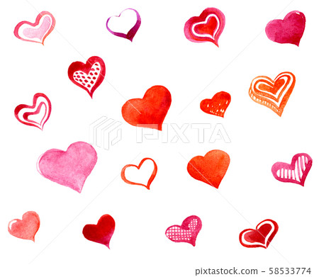 Hand drawing watercolor set of hearts isolated on white background. Hand drawing watercolor set of hearts isolated on white background. 58533774