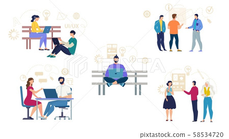 Busy Freelancers and IT Specialists Cartoon Set 58534720