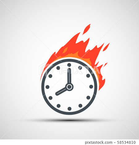 Watch dial icon on fire. Clock face logo Watch dial icon on fire. Clock face logo 58534810