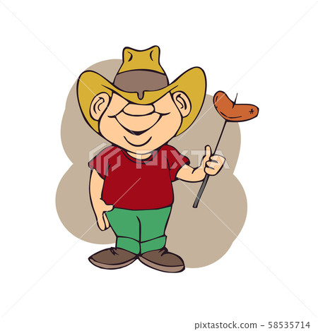 the cowboy was holding food barbeque the cowboy was holding food barbeque 58535714