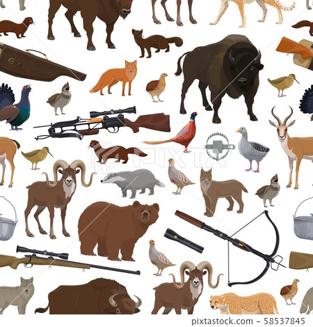 Hunting equipment and animals seamless pattern Hunting equipment and animals seamless pattern 58537845