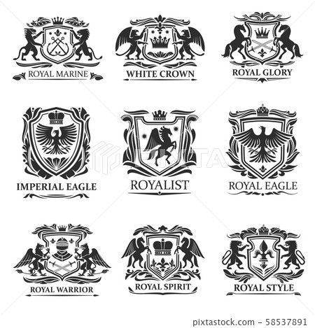 Heraldic eagles, lions, crowns. Royal heraldry 58537891