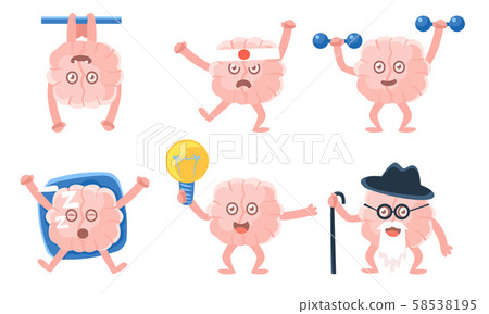 Pink Human Brain Characters in Different Situations, Funny Cartoon Emoticons Vector Illustration Pink Human Brain Characters in Different Situations, Funny Cartoon Emoticons Vector Illustration 58538195