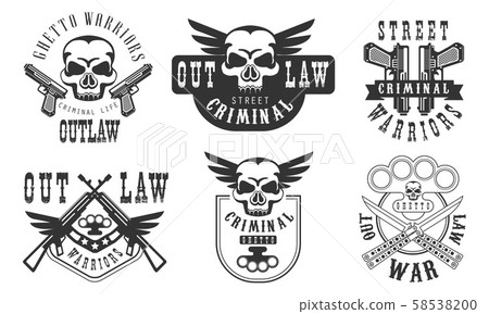 Outlaw Street Criminal Retro Labels Set, Welcome to the Ghetto Black Badges Vector Illustration 58538200