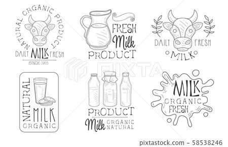 Daily Fresh Milk Hand Drawn Retro Labels Set, Natural Product Monochrome Badges Vector Illustration Daily Fresh Milk Hand Drawn Retro Labels Set, Natural Product Monochrome Badges Vector Illustration 58538246