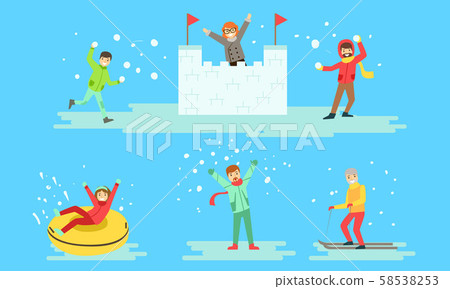 Winter Activities Set, People Playing Snowballs, Riding Snow Tube, Making Snow Castle, Skiing Vector Winter Activities Set, People Playing Snowballs, Riding Snow Tube, Making Snow Castle, Skiing Vector 58538253