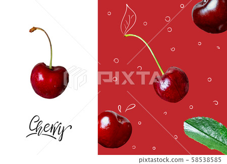 Creative layout made of cherrys. Flat lay. Cherry card.  58538585