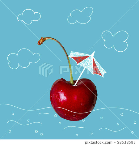 cherry with doodle clouds and sun umbrella cherry with doodle clouds and sun umbrella 58538595