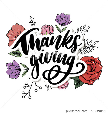 Happy thanksgiving brush hand lettering, isolated 58539053