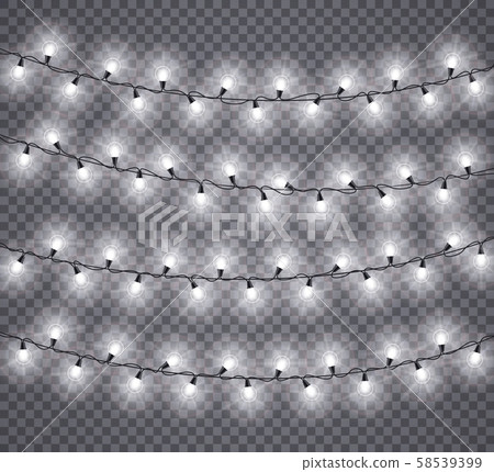 Lights garlands. Christmas party glowing white lamps, xmas holidays lighting decor. Isolated vector 58539399