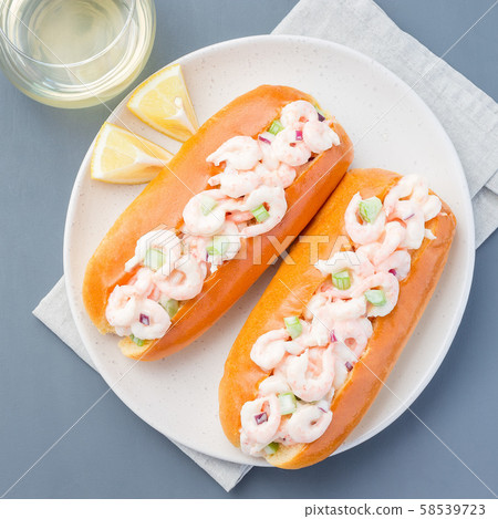 Shrimp rolls with hot dog brioche bun and shrimp 58539723